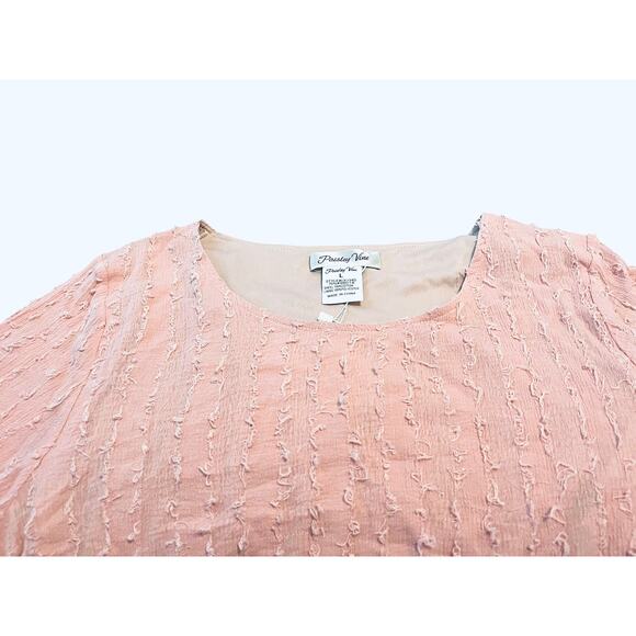 PAISLEY VINE BELL SLV RND NECK MIDI FIT & FLAIR WAIST DRESS, WOMENS-L-SOFT PINK - Picture 3 of 12